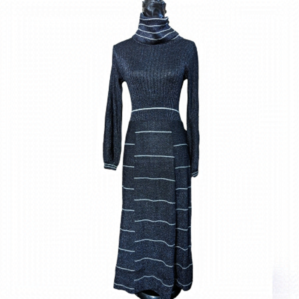 1970's Wenjilli Vintage Metallic Knit Maxi Dress